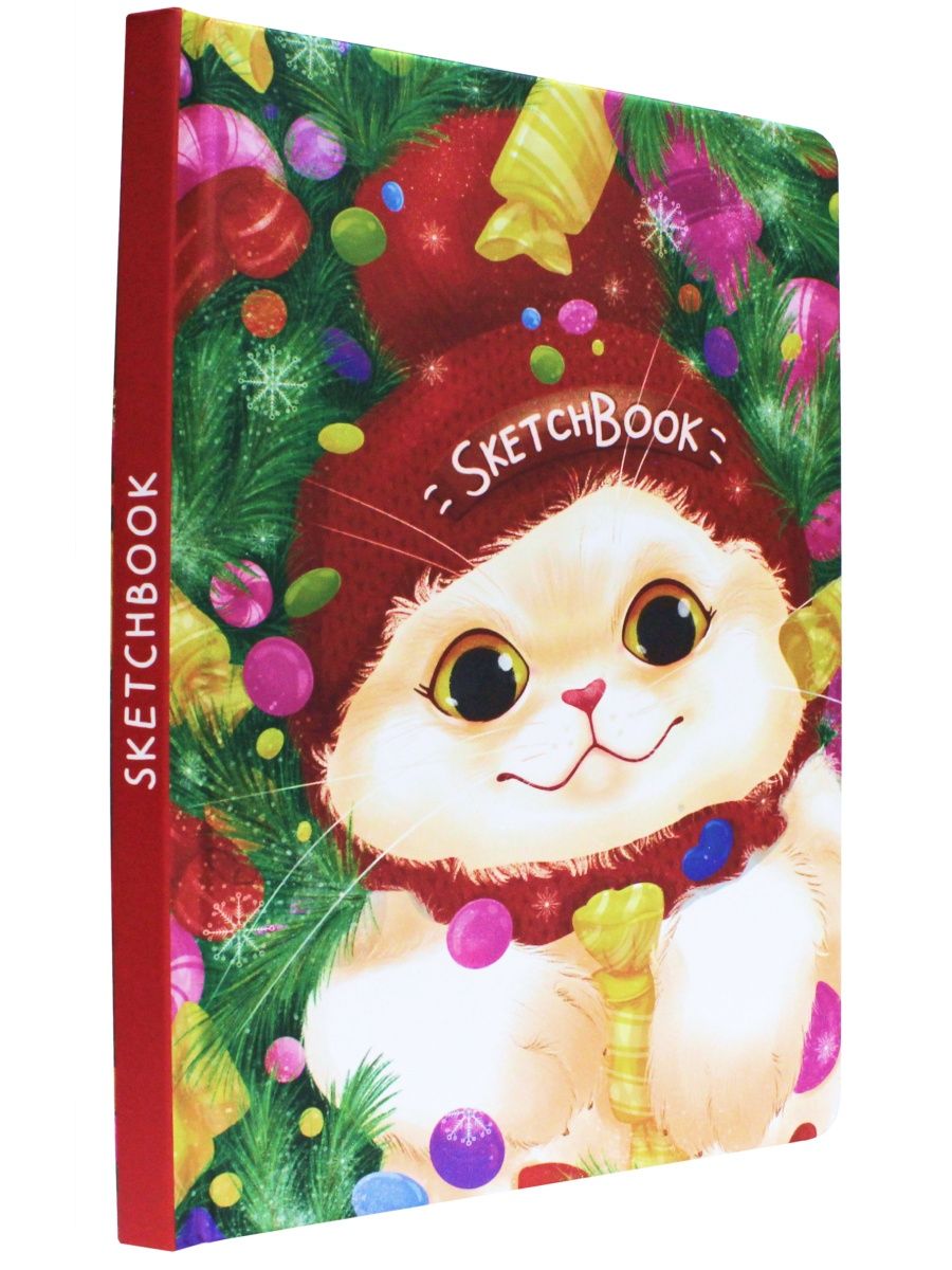 Блокнот новогодний скетчбук А5 64 листа. Котик - фото 2