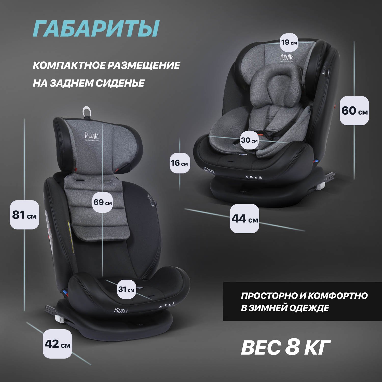 Автокресло Nuovita Maczione N0123i-1L Isofix 0+/1/2/3 (0-36 кг) серый - фото 10