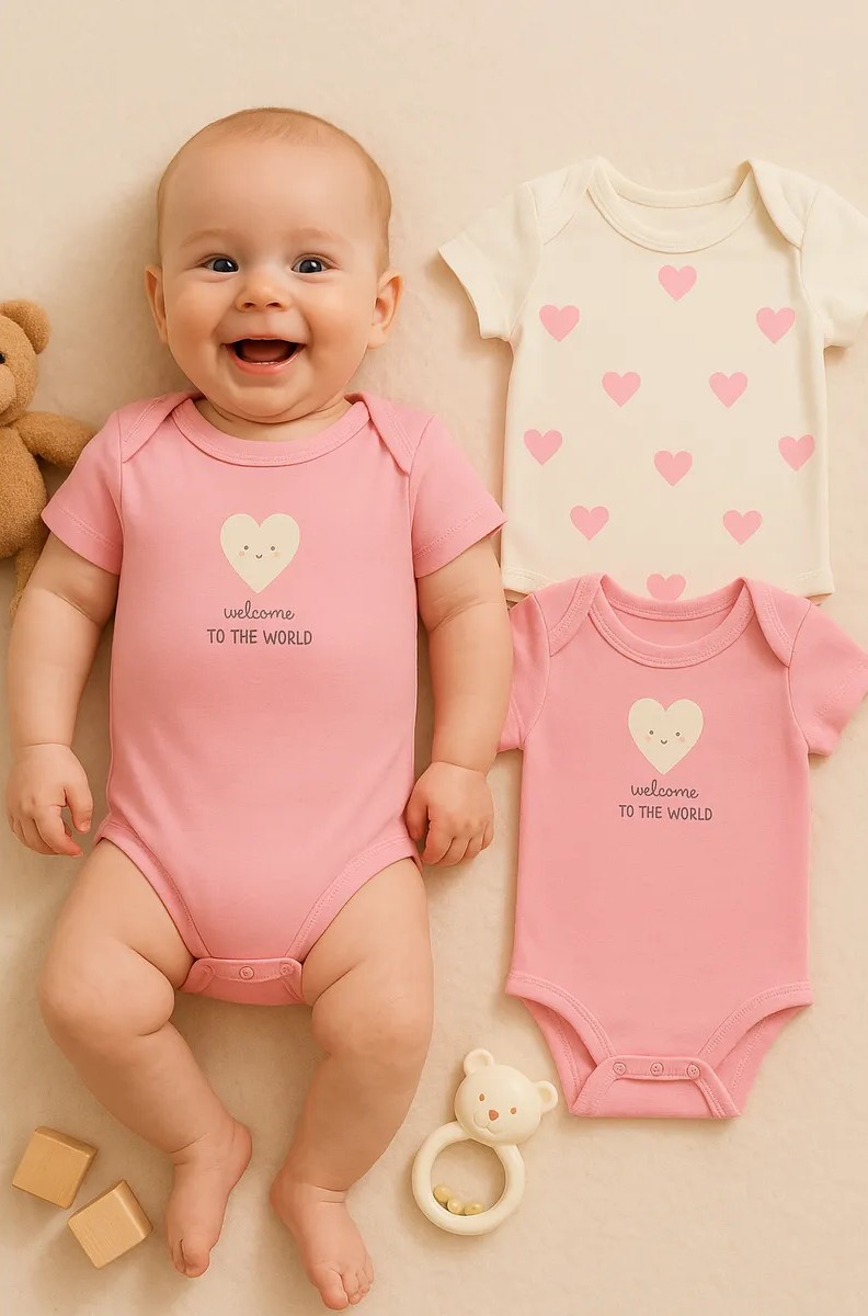 Боди 2 шт Mark Formelle (Марк Формэль) 13015-1-2/сердечки на молоке +розовый - фото 1