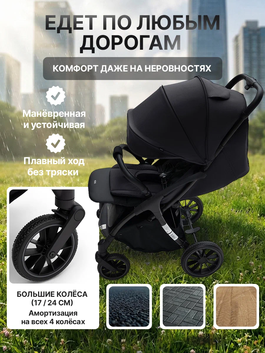 Коляска прогулочная agex All Road черный - фото 4