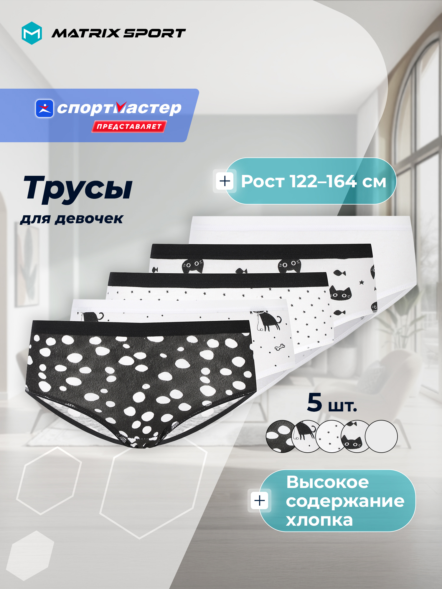Трусы 5 шт MATRIX SPORT 135929ZX1-BW - фото 2
