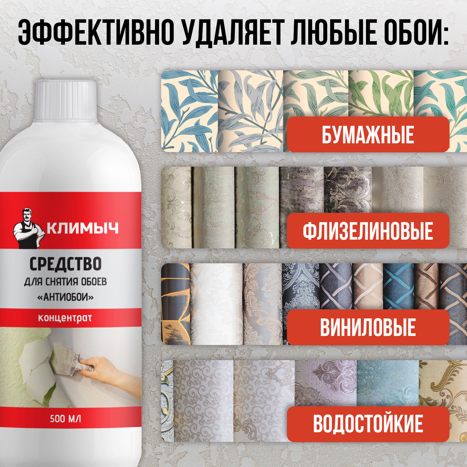 Концентрат КЛИМЫЧ для удаления обоев и клея со стен - фото 3