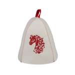 Шапка банная ГлавБаня Красный конь с вышивкой войлок белый