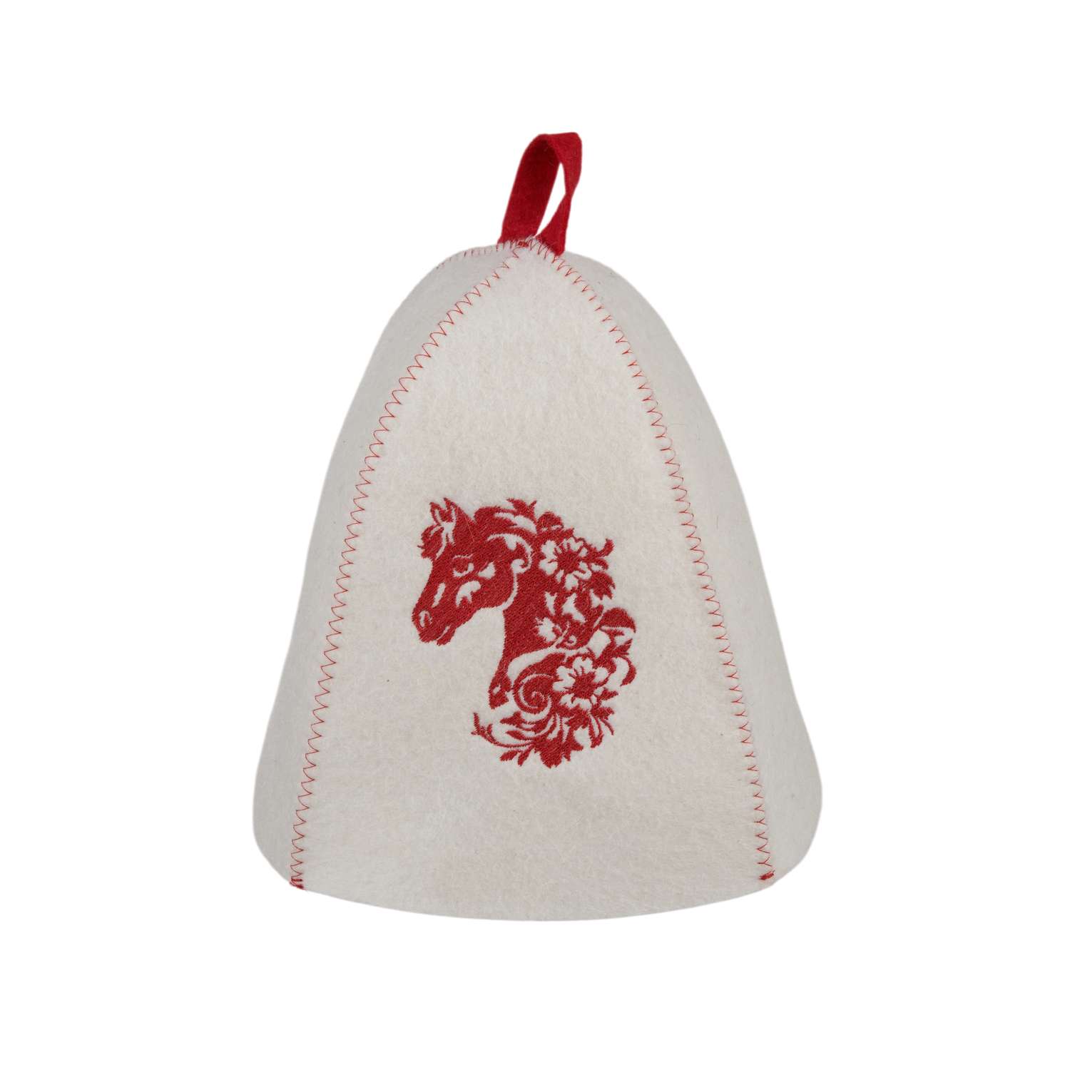 Шапка банная ГлавБаня Красный конь с вышивкой войлок белый - фото 1