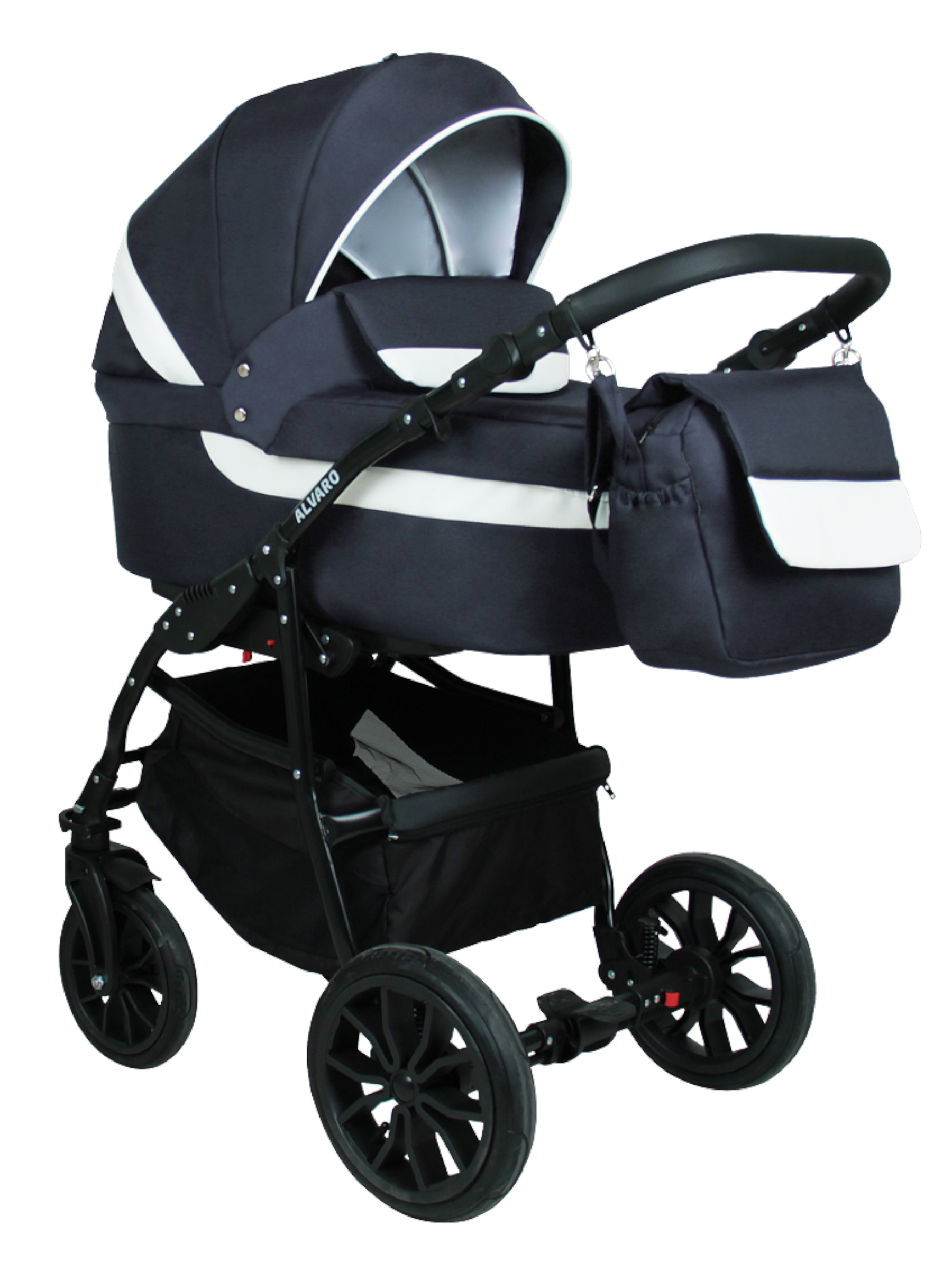 Коляска 2в1 alis Alvaro 07 темно-синий-белый - фото 1