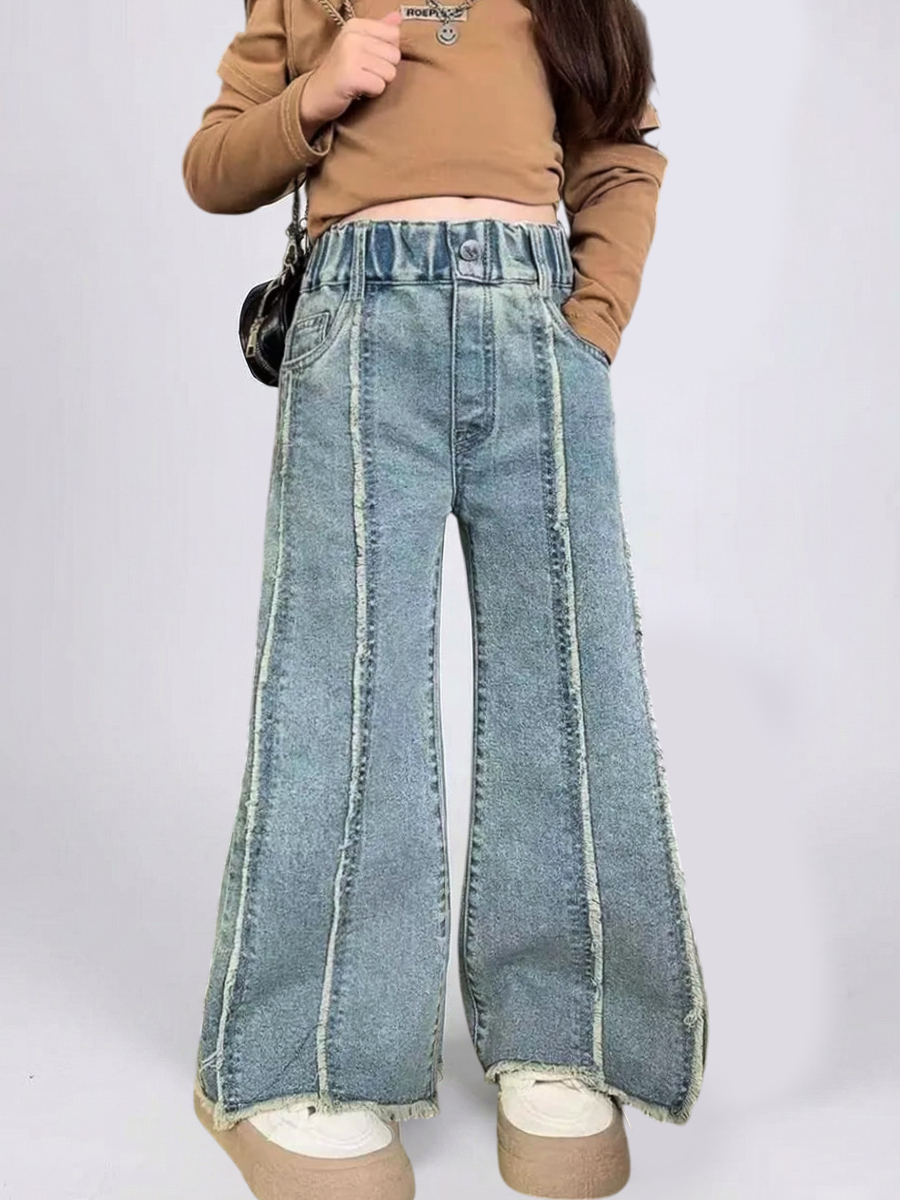 Джинсы iUkoworld Джинсы для девочки широкие палаццо на резинке - фото 1