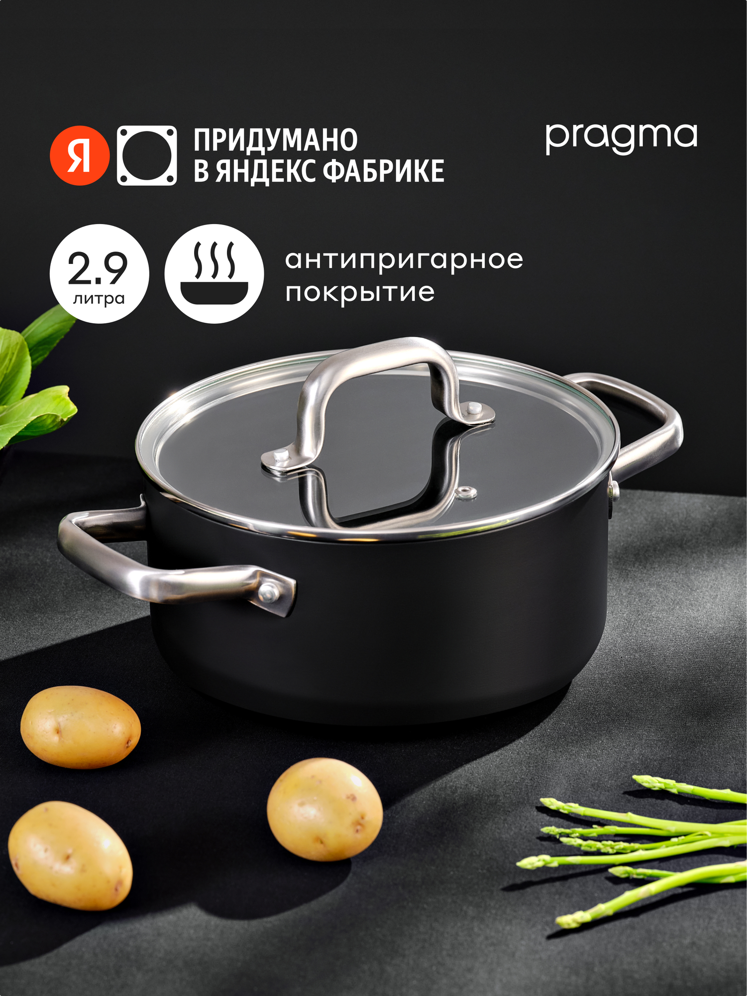 Кастрюля Pragma Robuk 2.9 л черная - фото 1