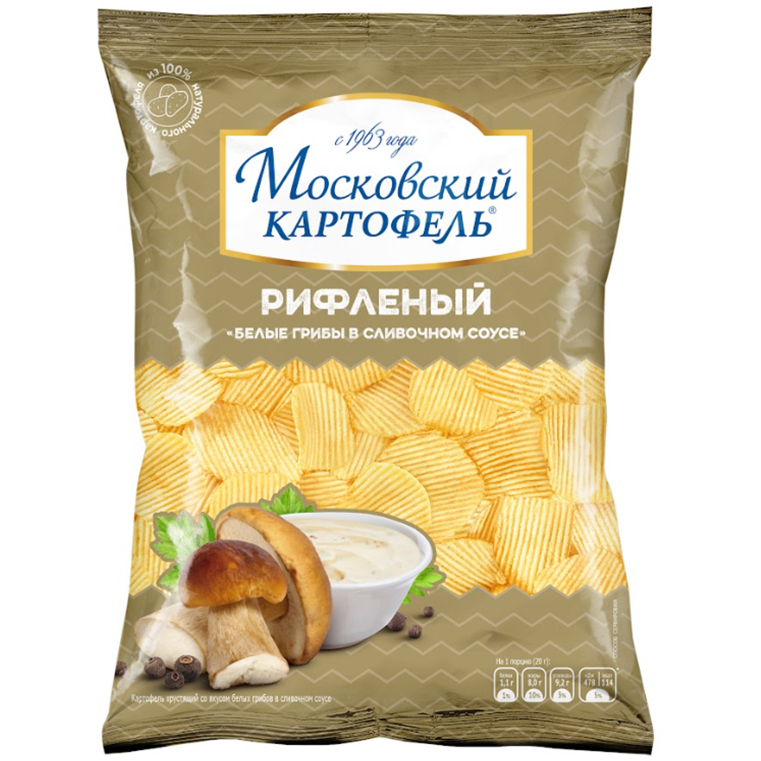 Чипсы Московский картофель со вкусом белых грибов в сливочном соусе 120г - фото 1