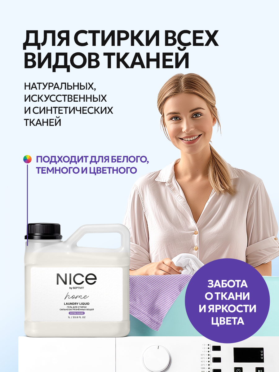 Гель для стирки NICE by Septivit Сильнозагрязненные вещи 1л - фото 4