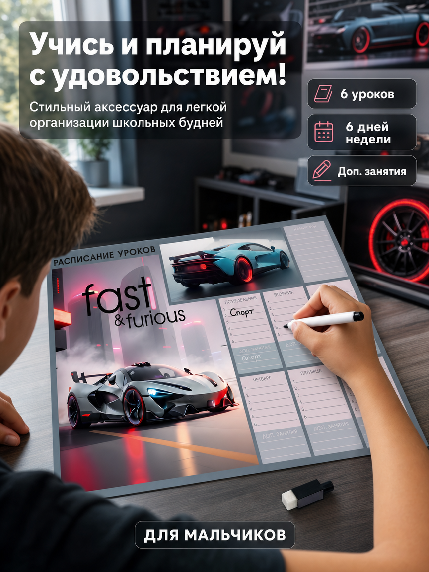 Расписание уроков Пиши-стирай SCHOOLFORMAT А3 ламинированный картон + маркер - фото 2