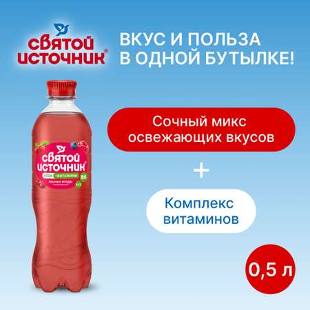 Напиток безалкогольный Святой Источник Вода + Сок со вкусом лесных ягод газированный 0.50л ПЭТ