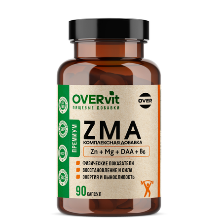 ZMA цинк магний аспарагиновая кислота В6 OVER OVER бустер тестостерона спортивное питание 90 капсул