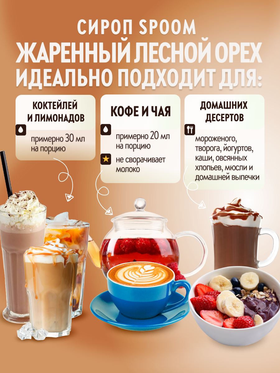 Сироп SPOOM Жареный лесной орех 1 л для кофе и коктейлей - фото 3