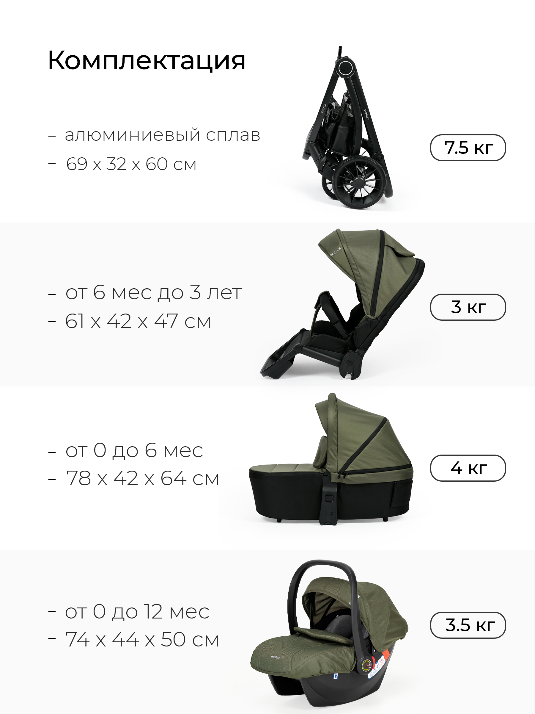 Коляска 3в1 Tomix Walker зеленый - фото 21