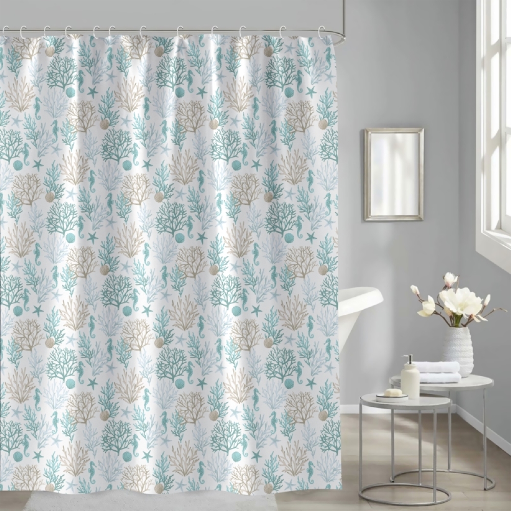 Шторы для ванны Delphinium Коралл полиэстер 180х180см 12 колец - фото 1