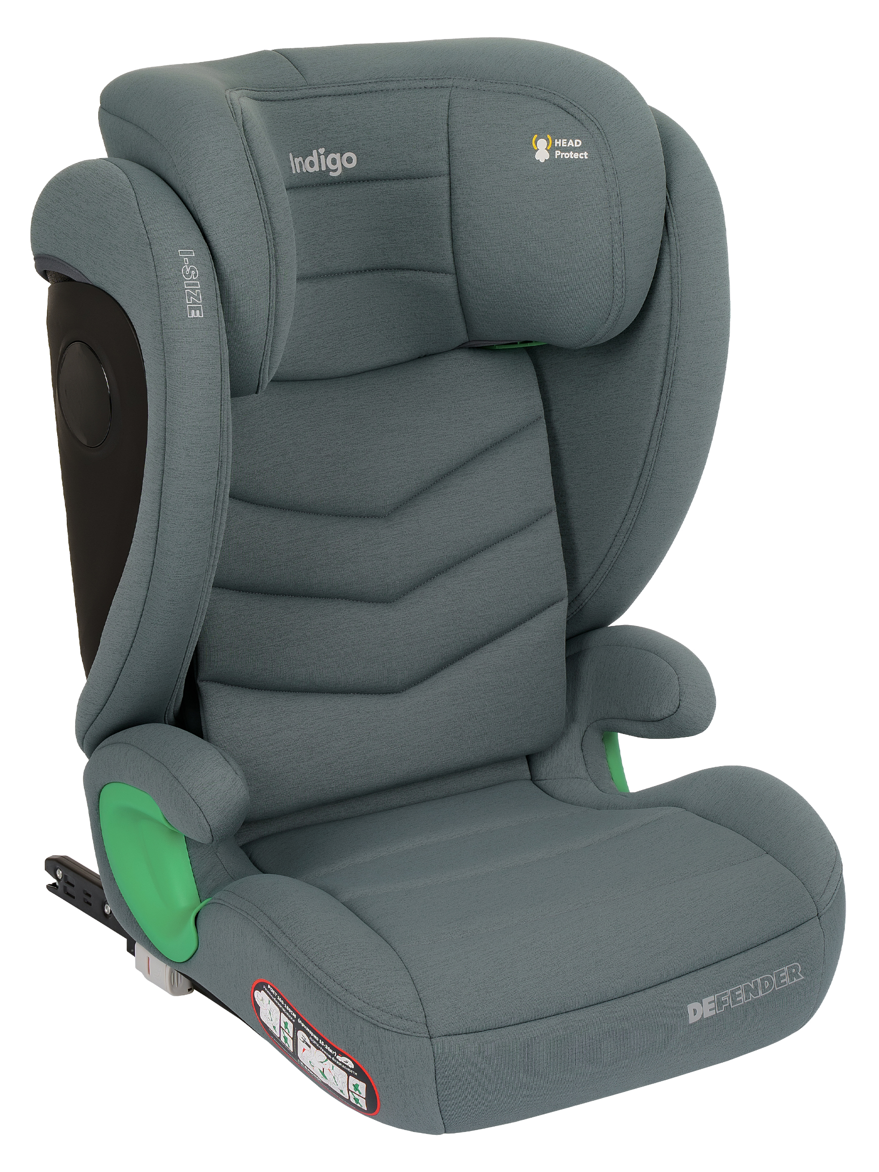 Автокресло Indigo DEFENDER, I-SIZE, зеленый Isofix 2/3 (15-36 кг) зеленый - фото 14