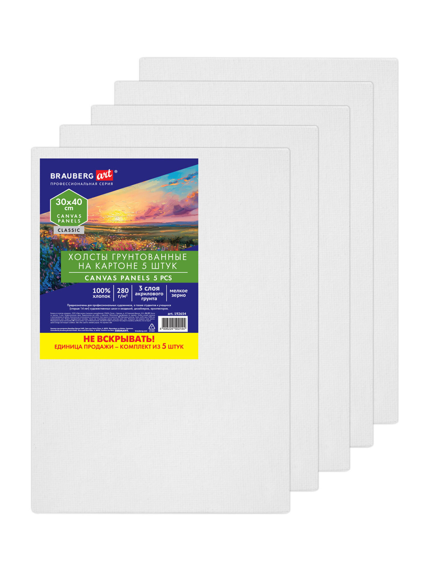 Холст для рисования на картоне Brauberg маленький 30x40 см набор 5 штук - фото 2