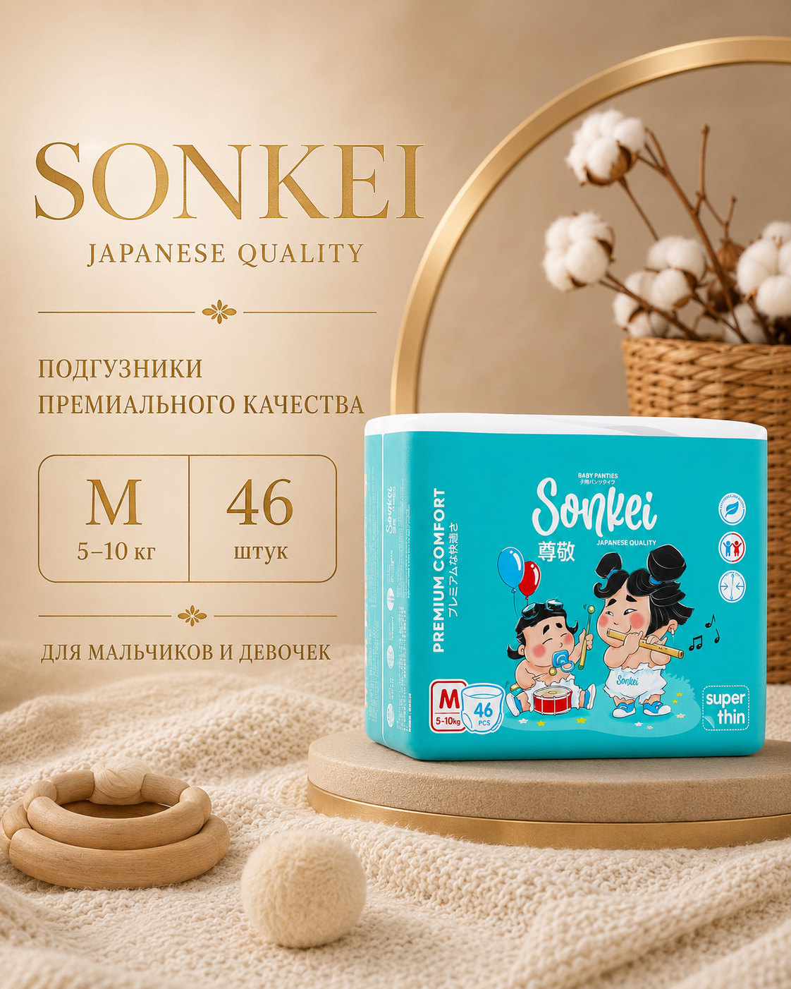 Трусики Sonkei ультратонкие M (5-10 кг) 46 шт. - фото 1