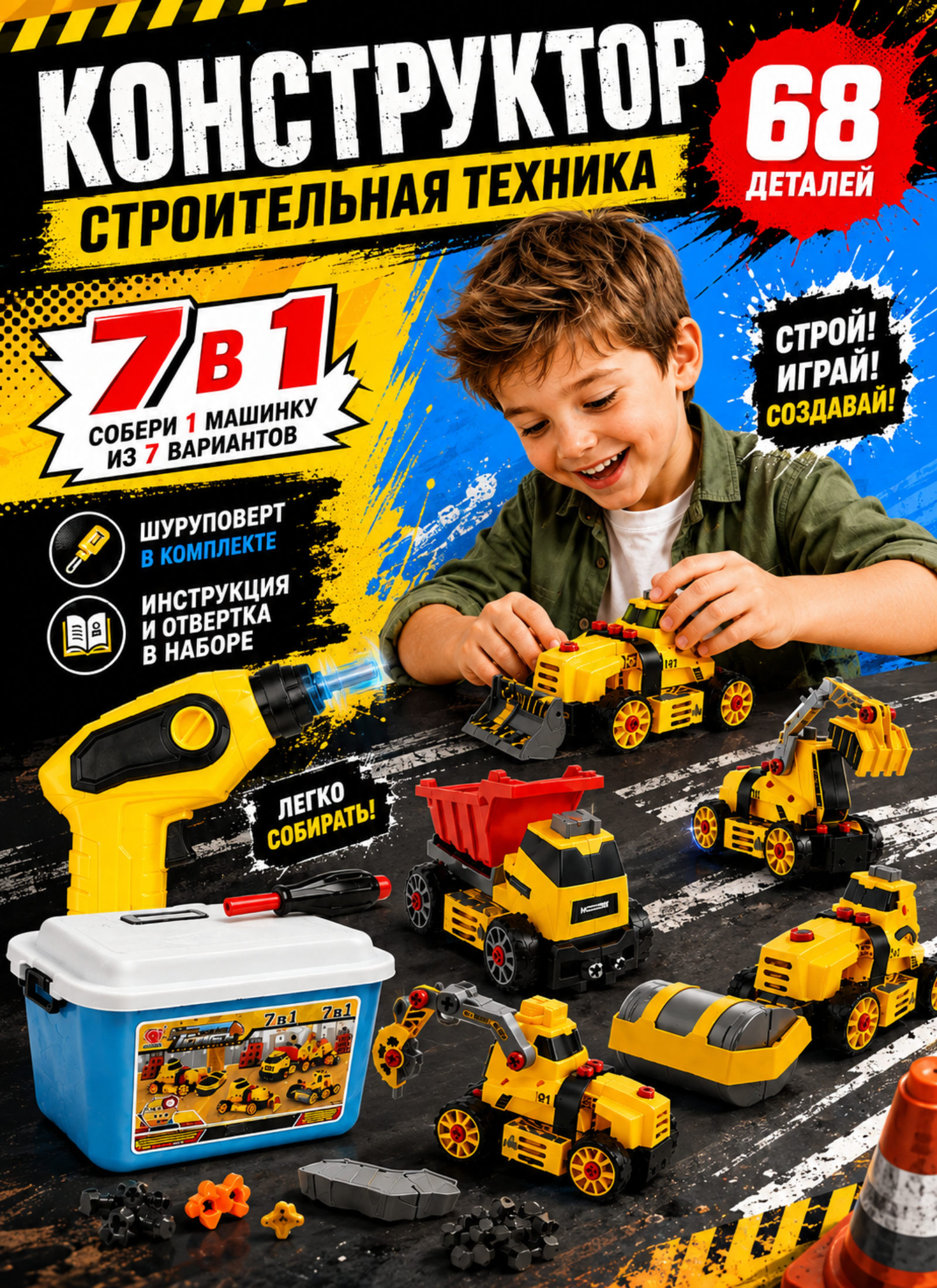 Конструктор TrendToys Строительные машинки 68 дет. - фото 1