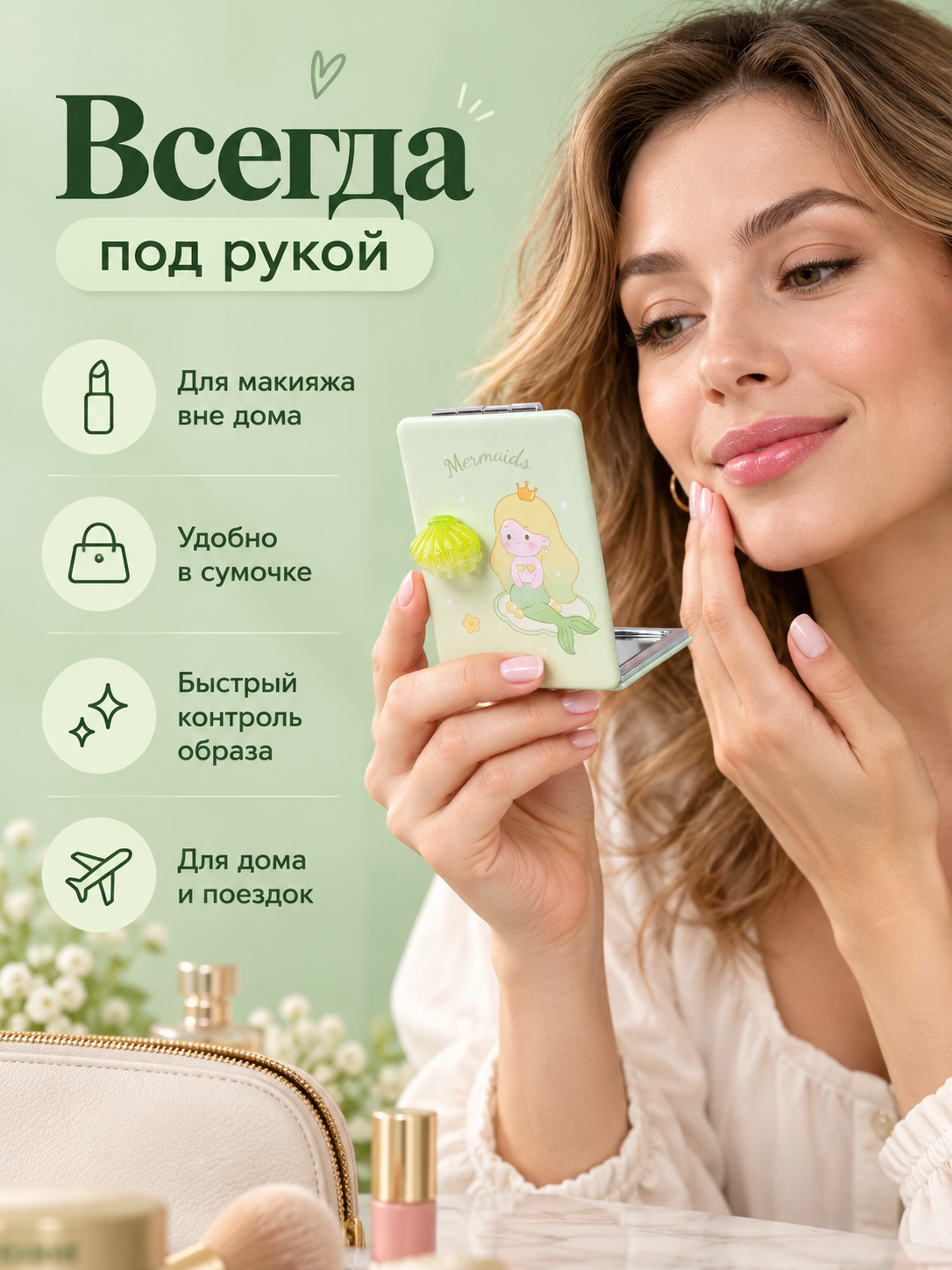 Зеркало iLikeGift с двойным увеличением настольное, карманное - фото 3