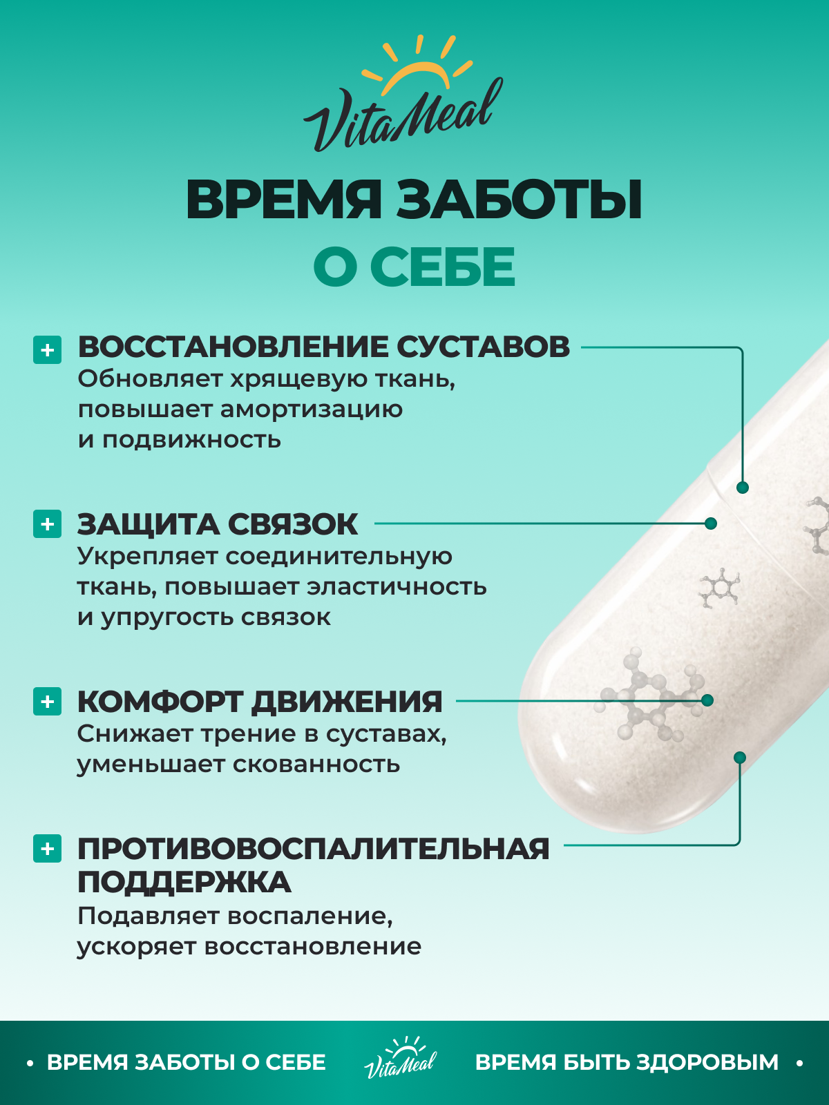 Биологически активная добавка VitaMeal Глюкозамин хондроитин МСМ для суставов и связок 180 капсул - фото 3