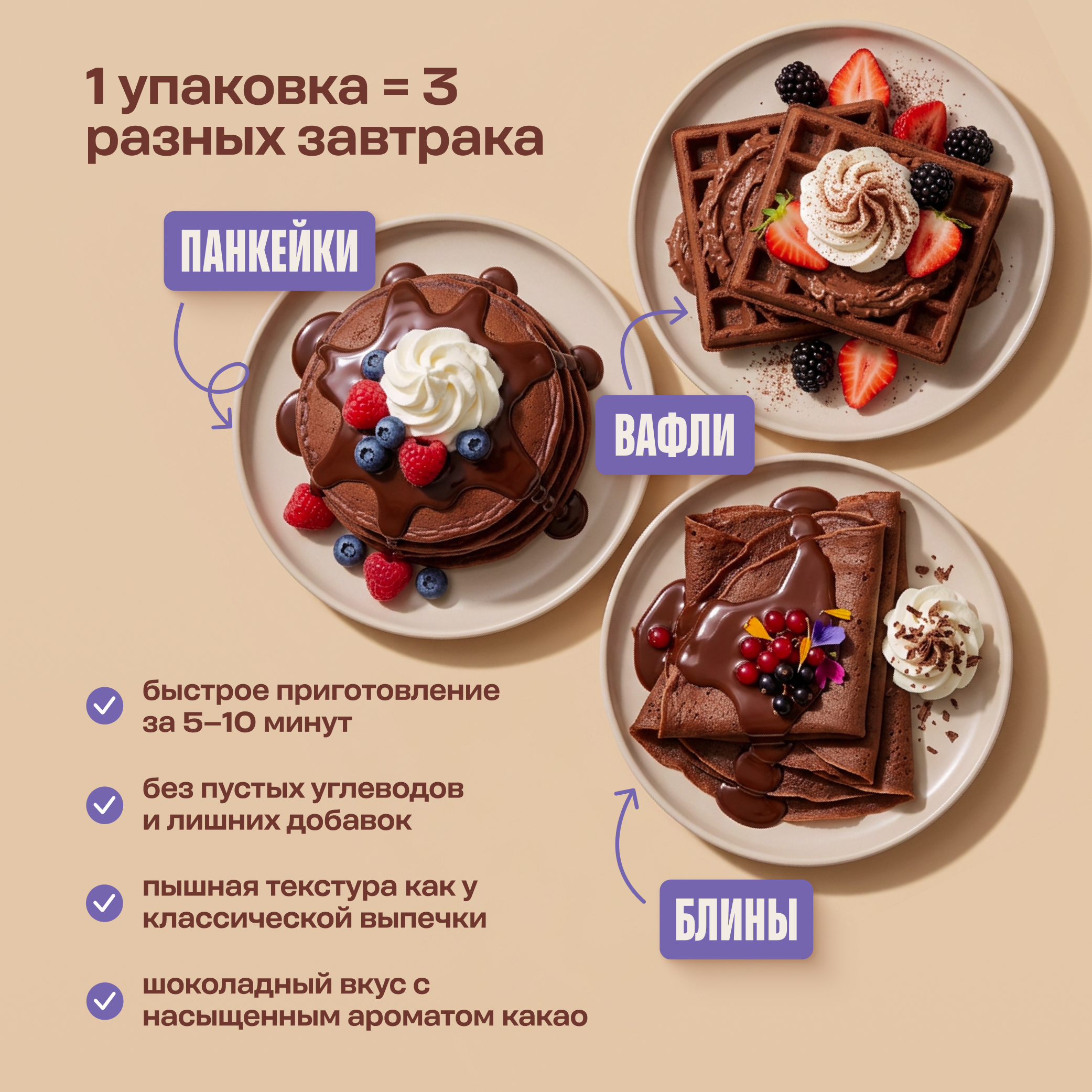 Протеиновая смесь для выпечки вафель LeafToGo шоколадный вкус 500гр - фото 3