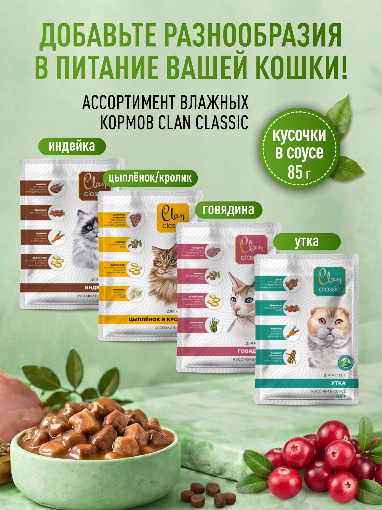 Корм для кошек сухой для стерилизованных Clan Classic Sterilized 30/14 индейка с кроликом 20кг - фото 8