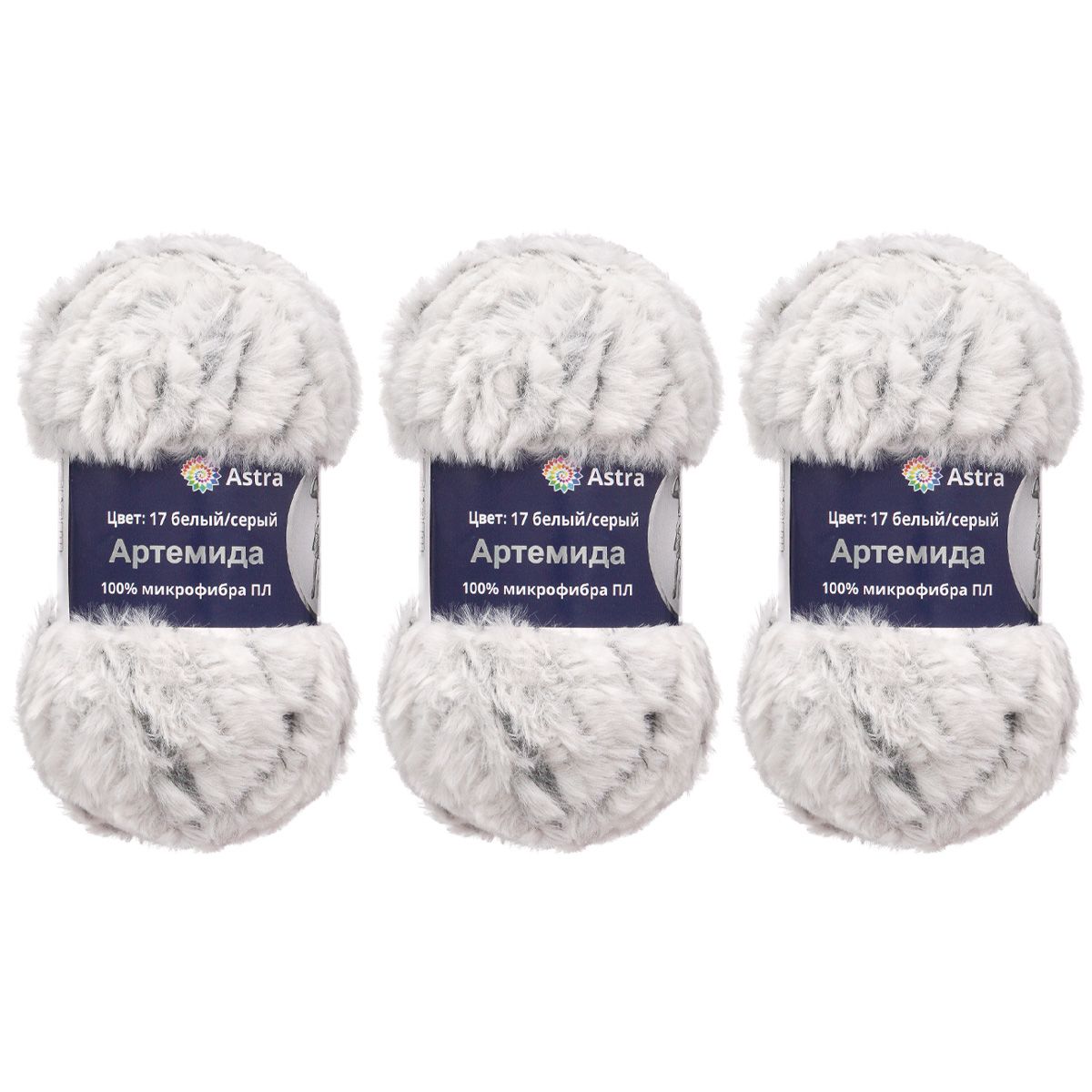 Пряжа Astra Premium Артемида с густым пушистым ворсом 100 г 60 м 17 белый/серый 3 мотка - фото 9