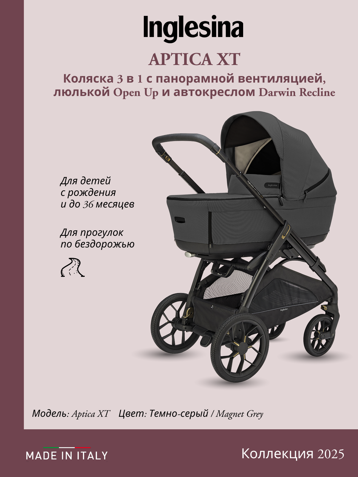 Коляска 3в1 Inglesina серый - фото 1