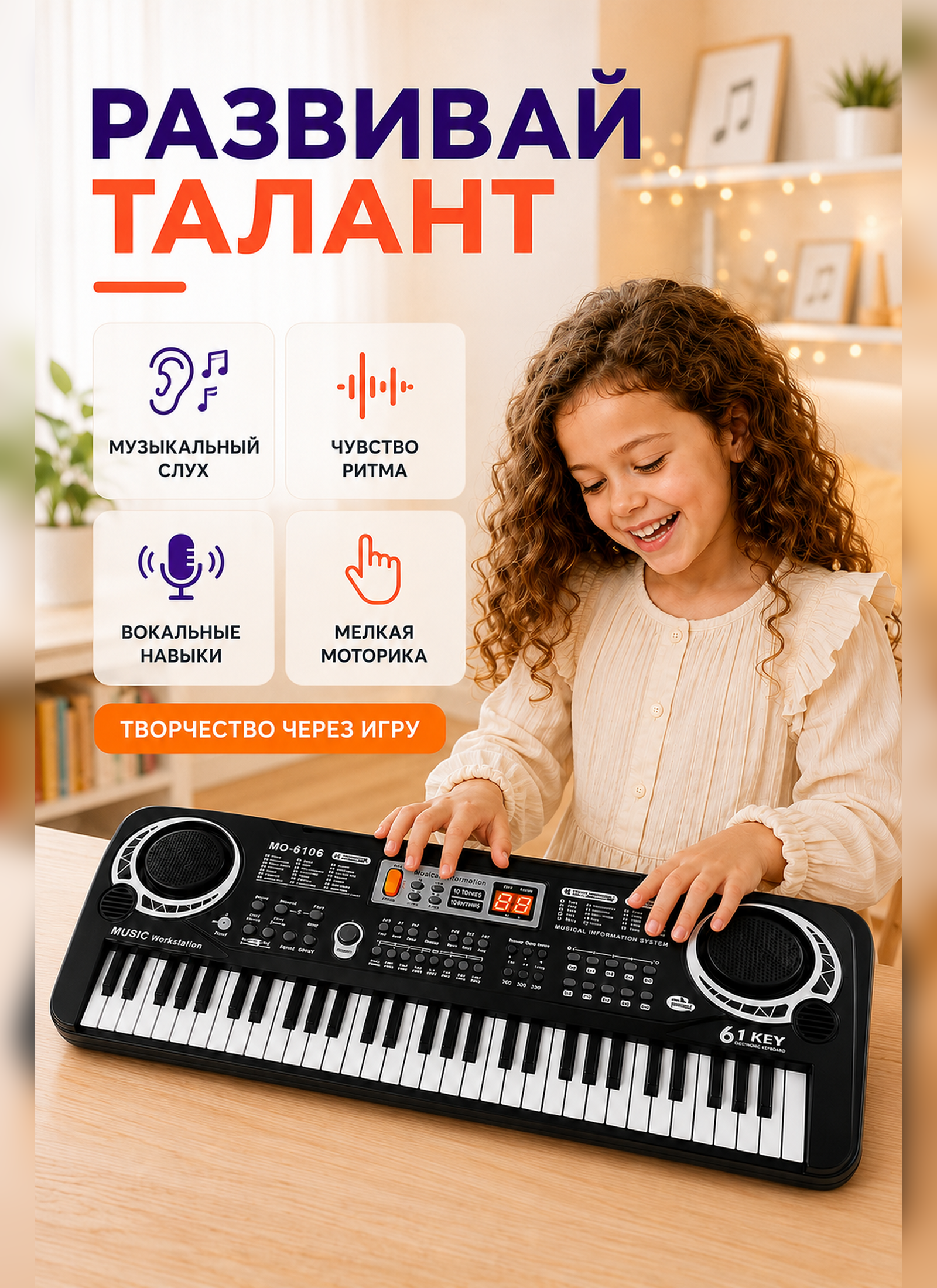 Игрушка музыкальная TrendToys Детский развивающий синтезатор, пианино, микрофон - фото 8