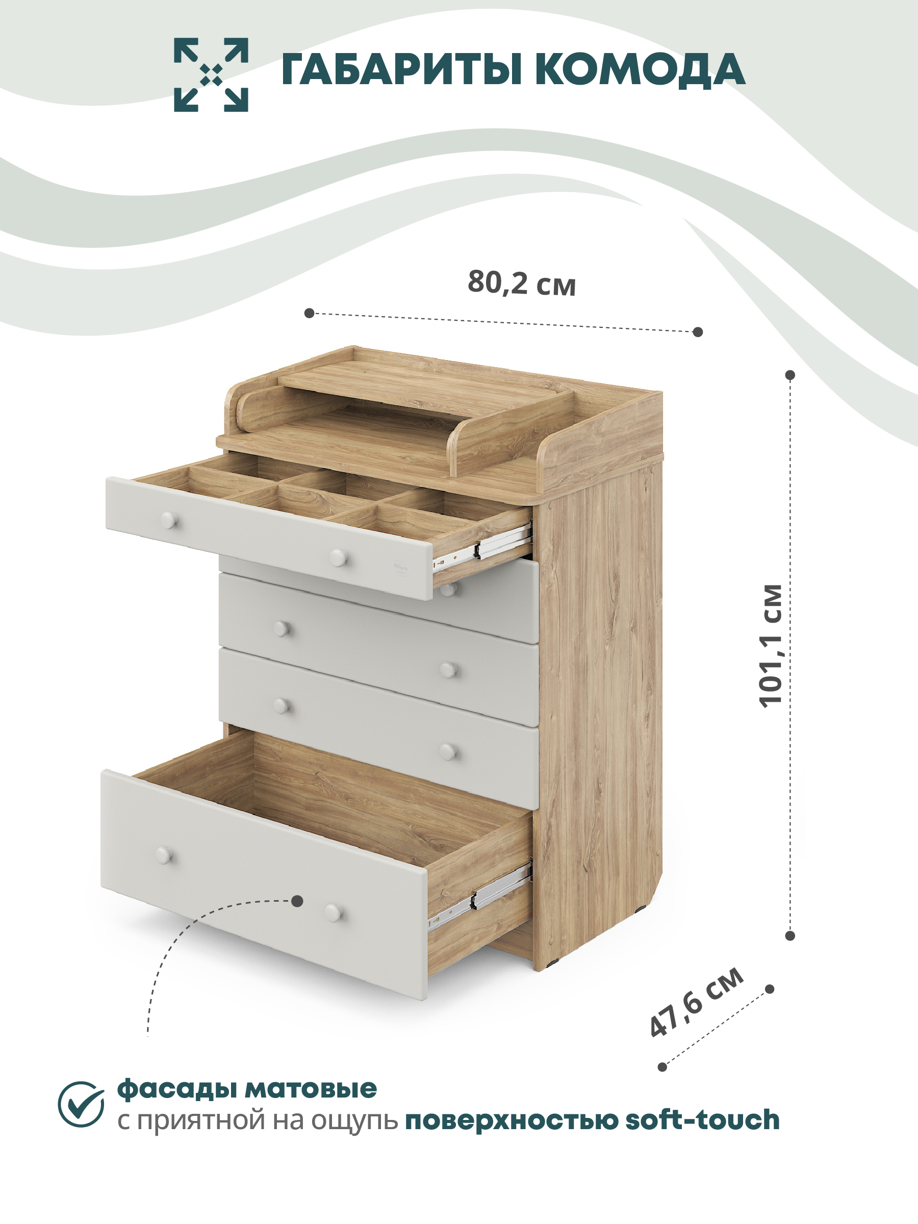 Комод пеленальный Aton Maks дуб канзас серый - фото 3