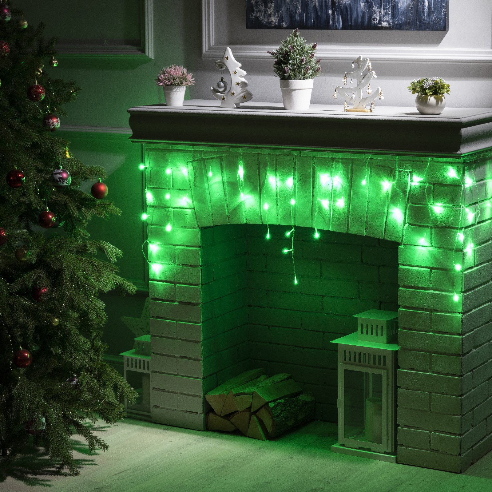 Гирлянда Luazon «Бахрома» IP20 прозрачная нить 48 LED свечение зелёное 8 режимов 220 В - фото 1