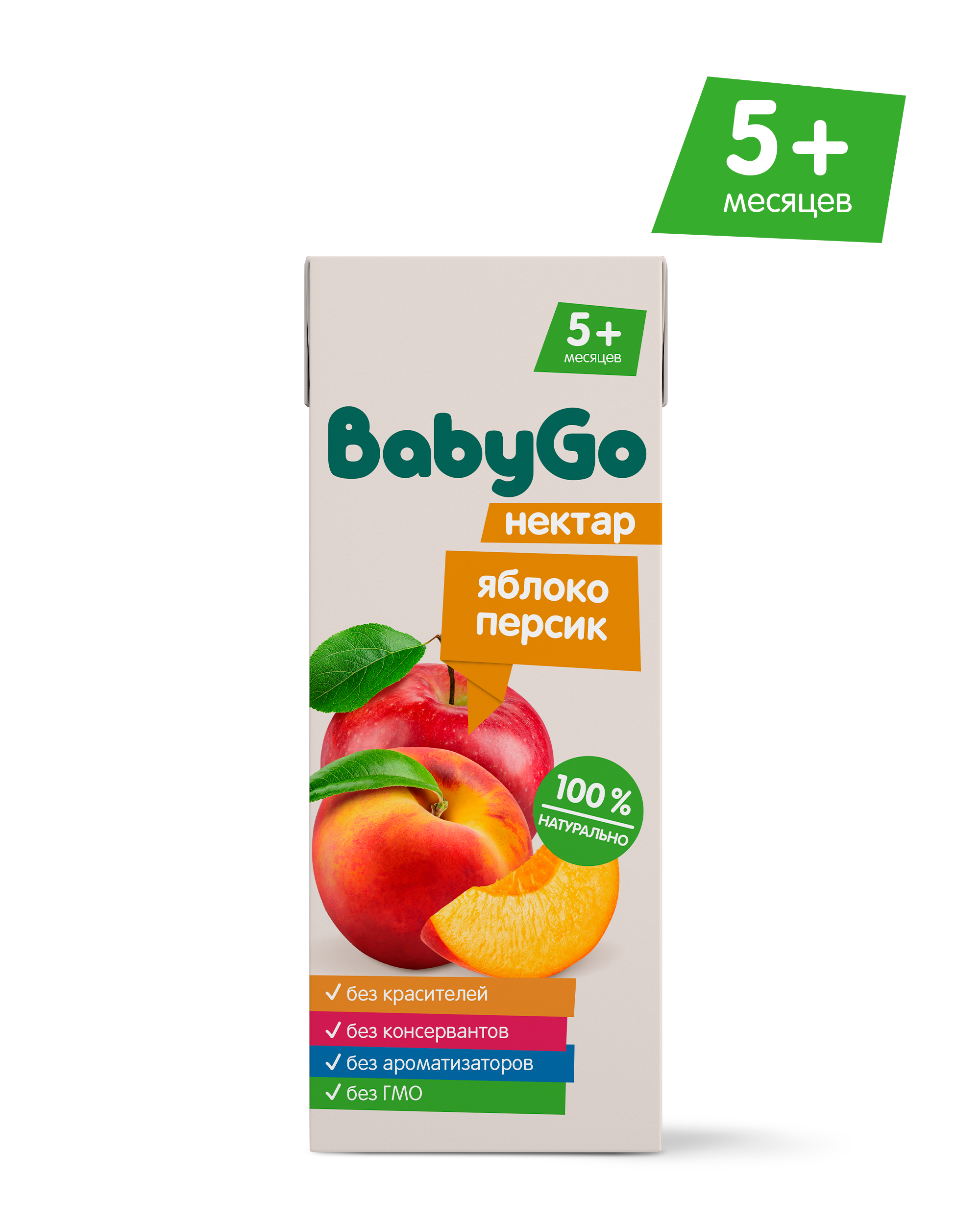 Нектар BabyGo Яблоко-персик с 5 мес 0.2 л - фото 1