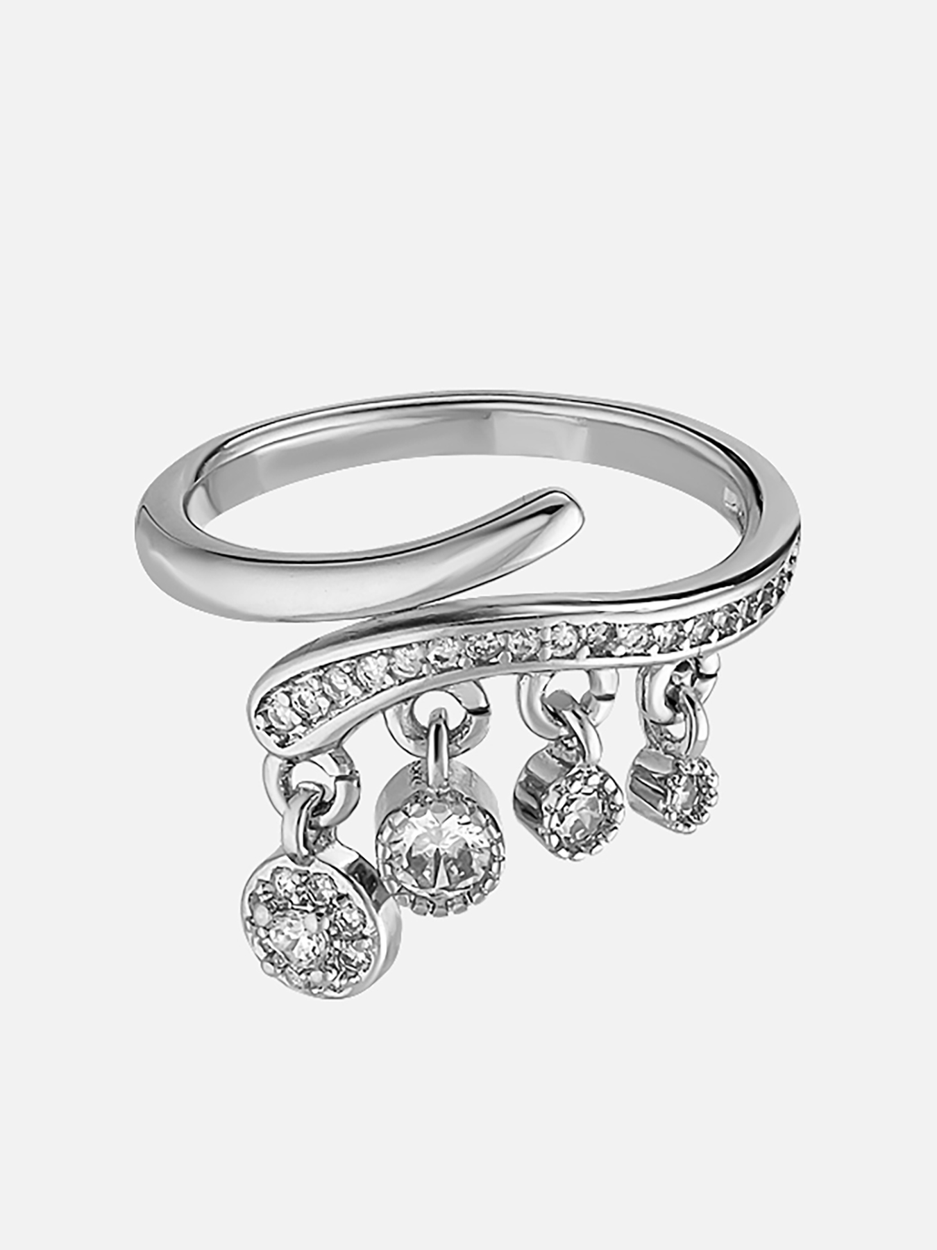 Изображение товара Кольцо Shine and Beauty из латунного сплава с цирконами, серебряное покрытие, не замкнутое