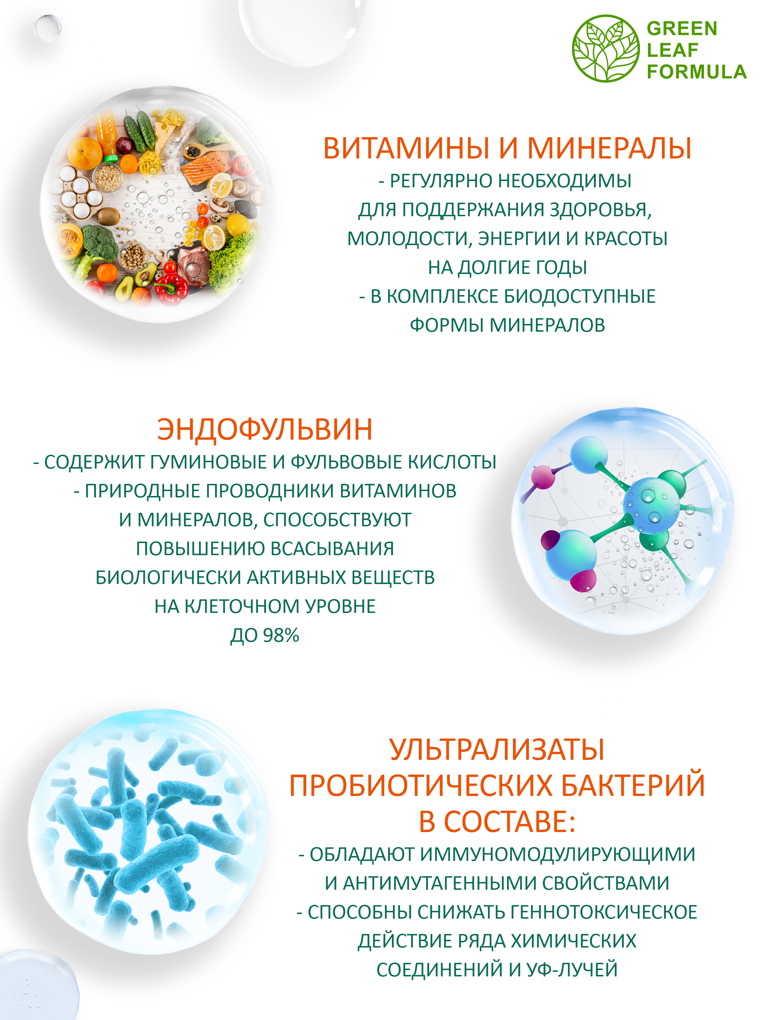 Витаминно-минеральный комплекс Green Leaf Formula с метабиотиками 13 витаминов + 8 минералов 1050 мг 30 таблеток - фото 5