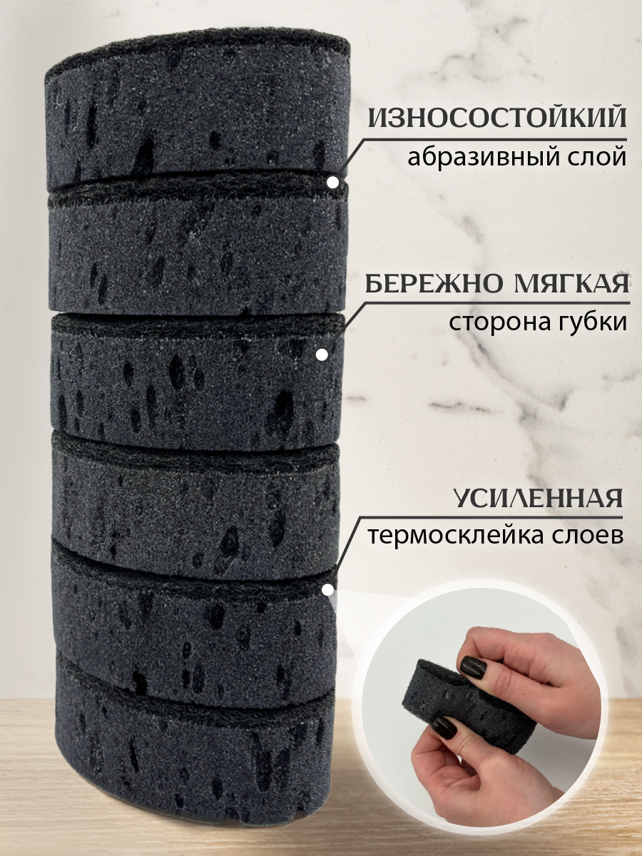 Губки PRO CLEANLY для мытья посуды черные круглые большие универсальные - фото 6