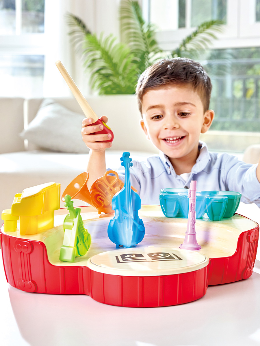 Игрушка музыкальная Hape Мини оркестр пианино, труба, скрипка, барабаны, кларнет - фото 3