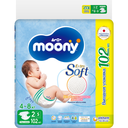Подгузники Moony Extra Soft S (4-8 кг) 102 шт.