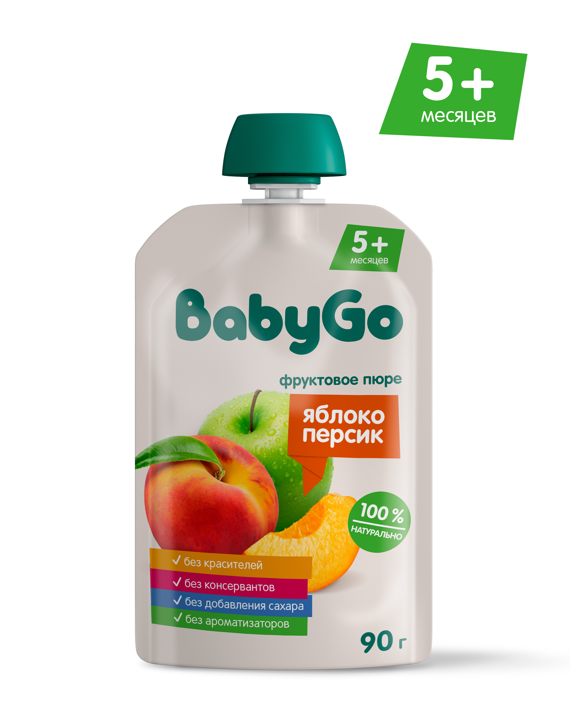 Пюре BabyGo Яблоко-персик с 5 мес 90 г - фото 1