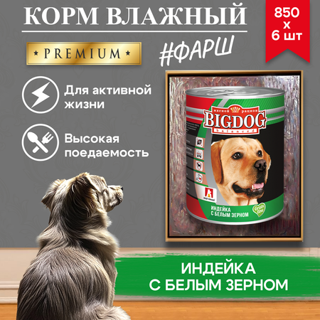 Корм влажный Зоогурман Big Dog Индейка с белым зерном 850 г х 6 шт.
