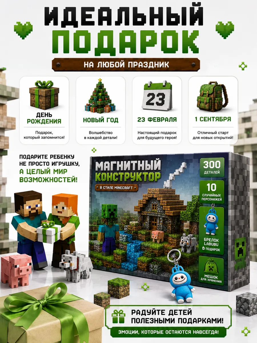Конструктор MiniMinds Minecraft магнитный 300 дет. - фото 2