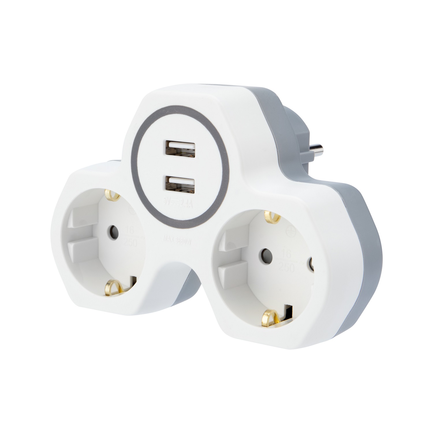 Двойник электрический REXANT с заземлением и защитными шторками + 2 USB порта белый - фото 1
