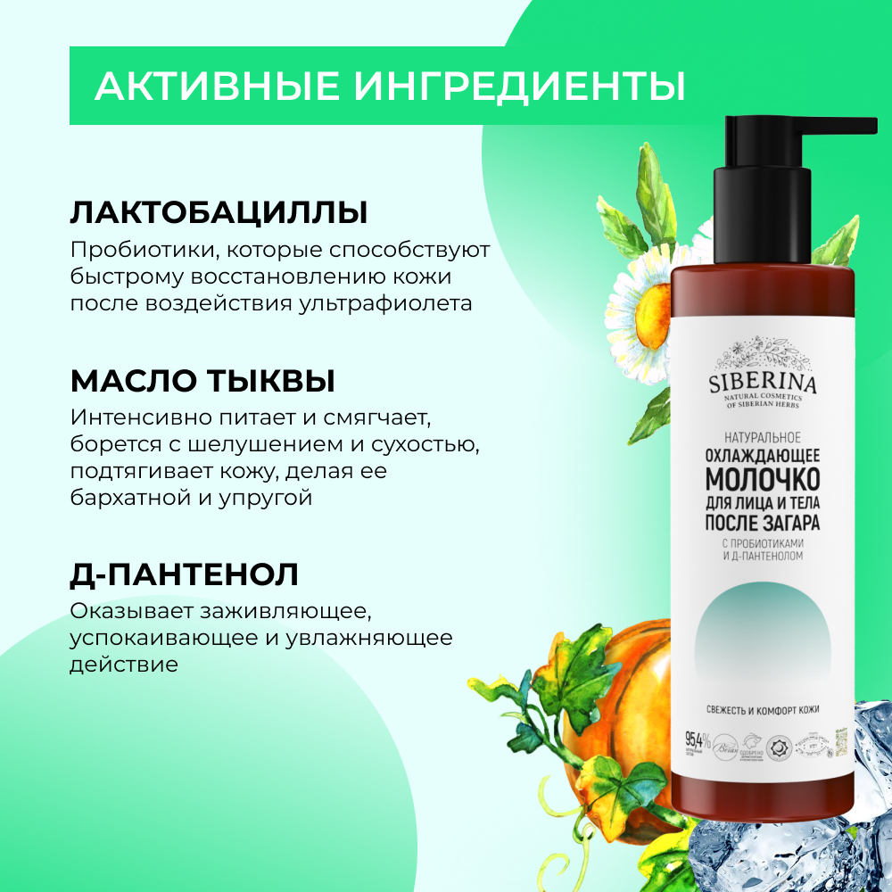 Молочко для лица и тела Siberina натуральное охлаждающее после загара с пробиотиками и Д-пантенолом 200 мл - фото 4
