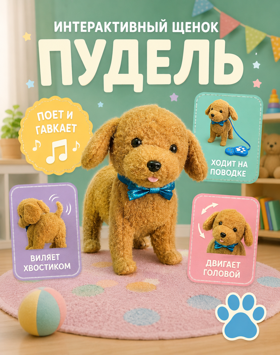 Мягкая игрушка BalaToys Мой Питомец На поводке - фото 1
