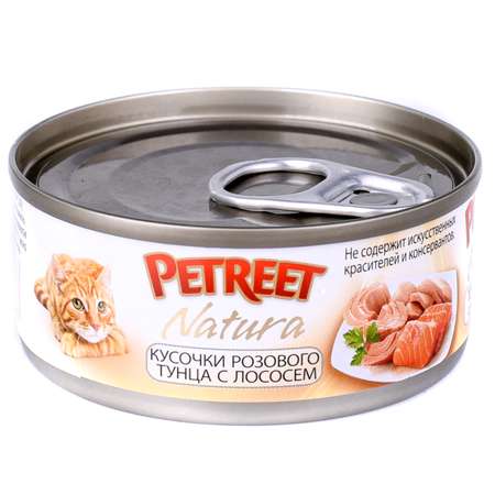 Корм влажный для кошек Petreet 70г кусочки розового тунца с лососем консервированный