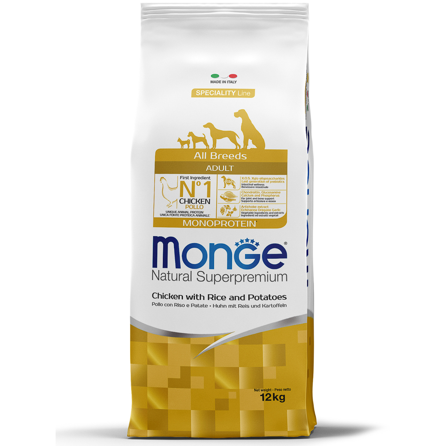 Корм для собак MONGE Dog Monoprotein всех пород курица с рисом и картофелем сухой 12кг - фото 1