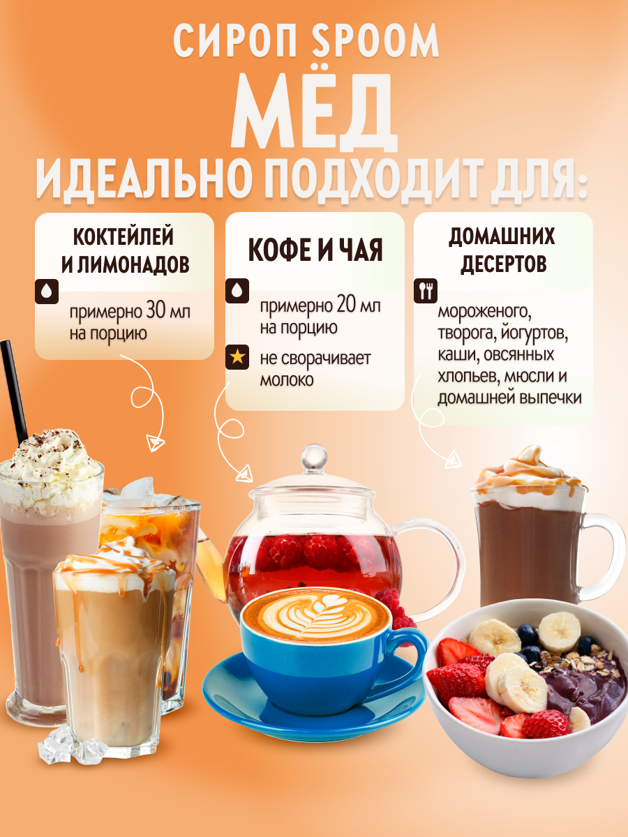 Сироп SPOOM Мёд 1л для кофе коктейлей и десертов - фото 3