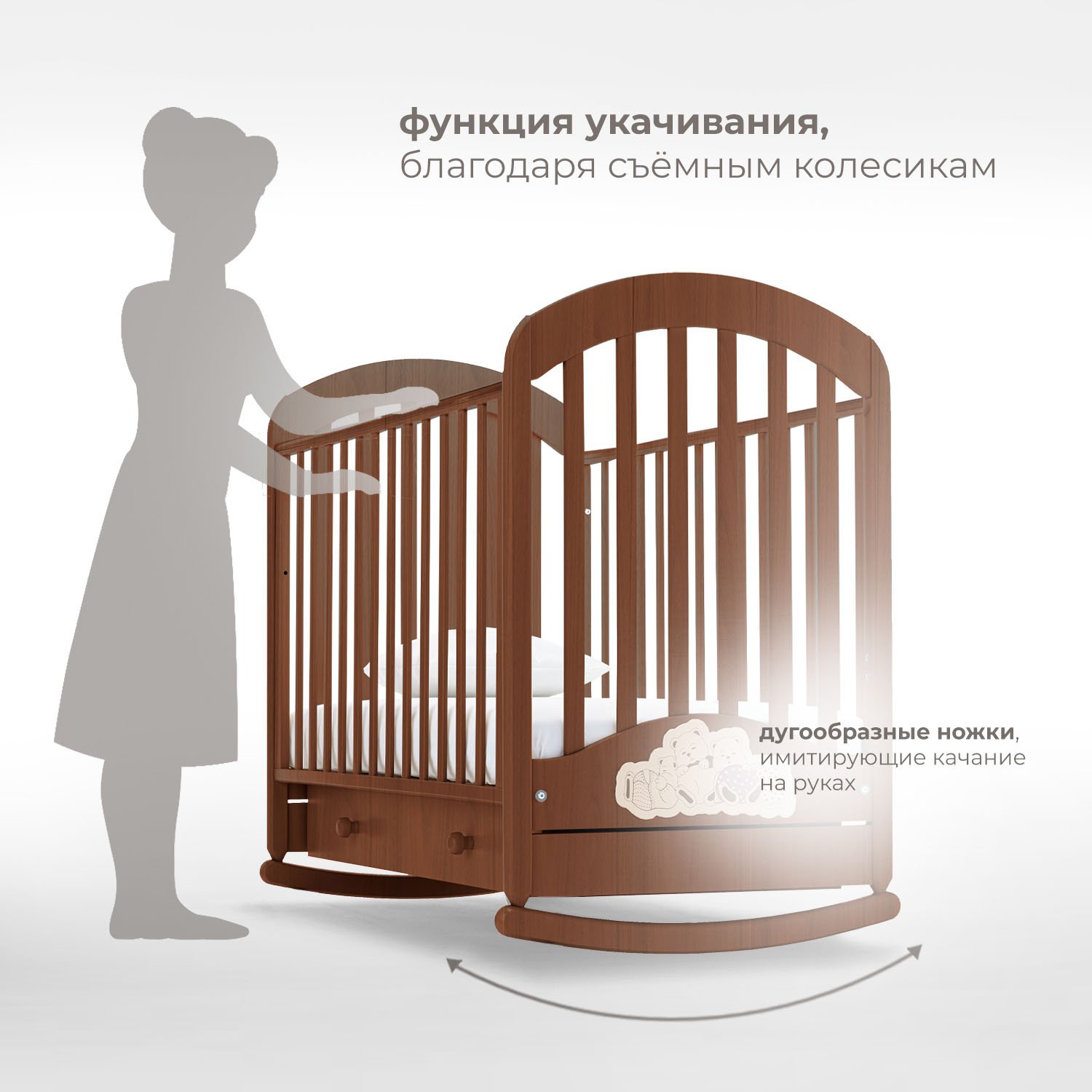 Детская кроватка Nuovita, без маятника (темный орех) - фото 3