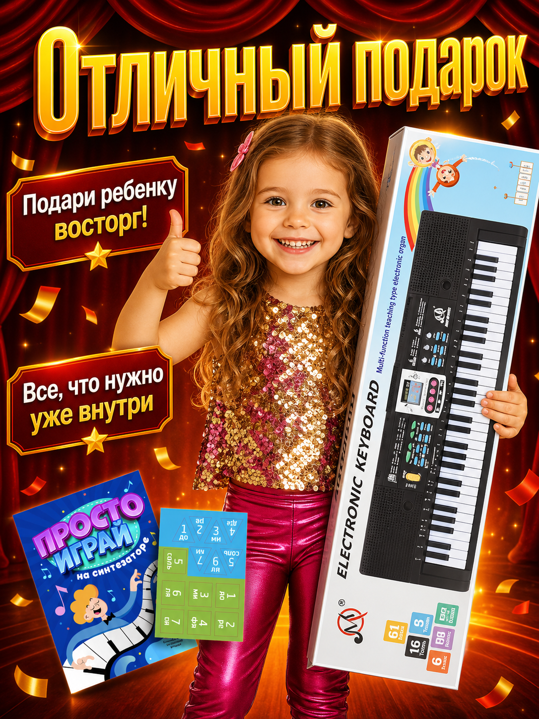 Игрушка музыкальная BelliniToys 61 клавиша Детское развивающее пианино, синтезатор - фото 5