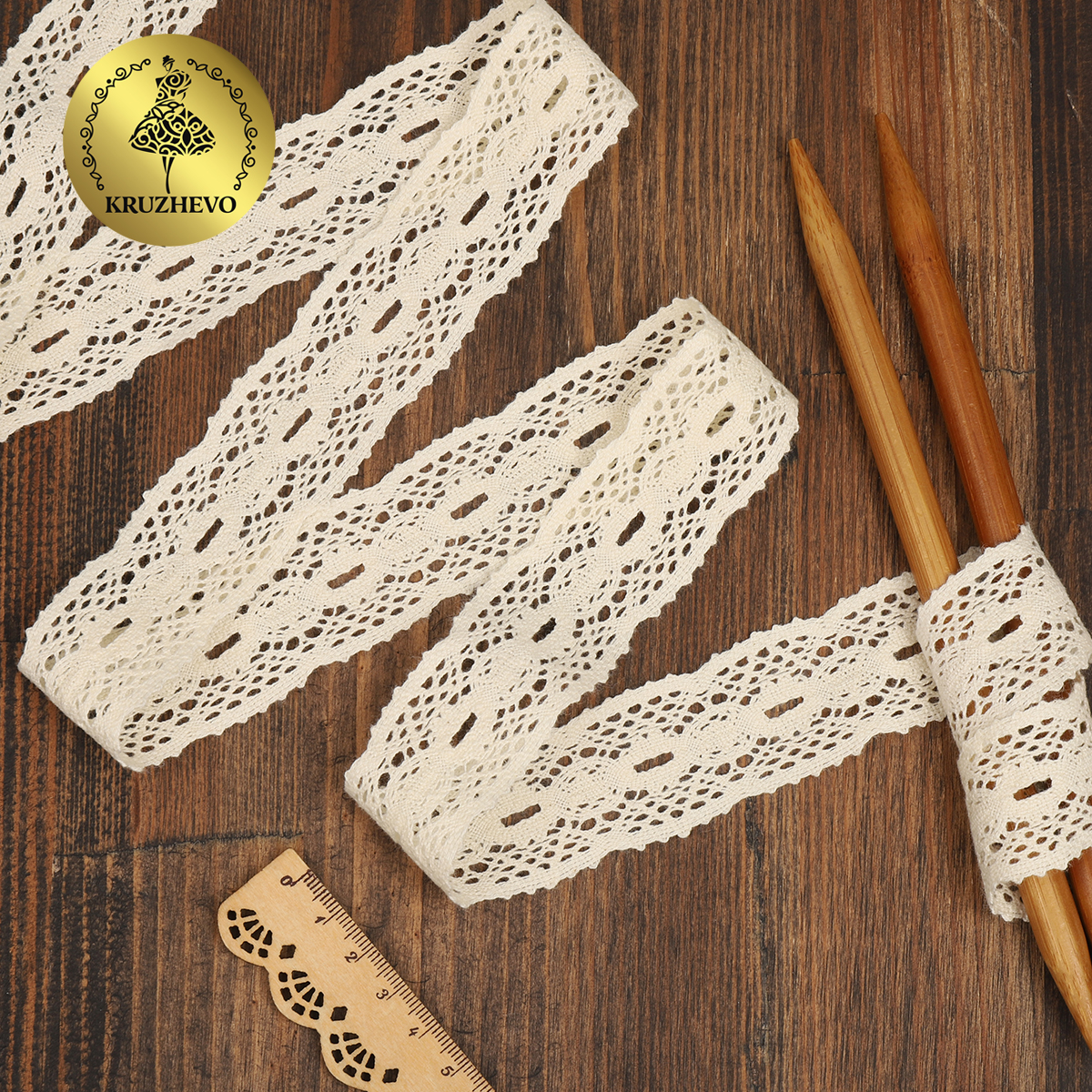 Тесьма декоративная KRUZHEVO вязаная 34мм цвет молочный упаковка 10м - фото 1